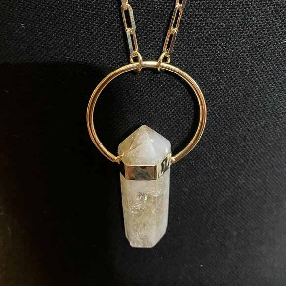 Citrine Point 18K Yellow Gold Over Brass Slide Pendant With 28.5"Chain. - Picture 4 of 7